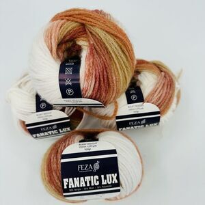 4 Feza Fanatic Lux Yarn Bulky Weight Acrylic Wool Blend #10 Ivory Brown Tan Lot